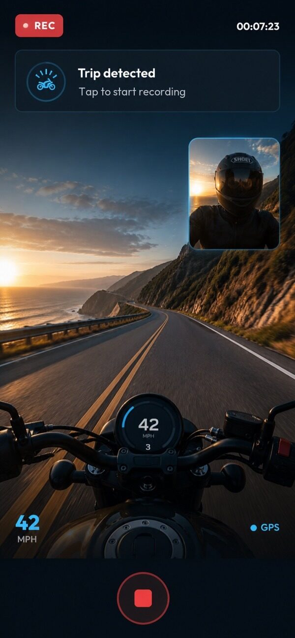 MotoLens dashcam app interface